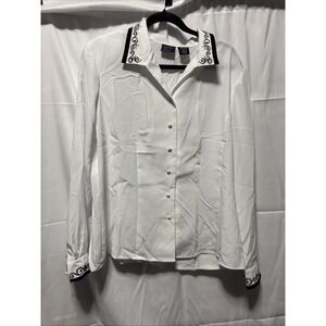 NWT Laura Scott Women Size 18 White Floral Long Sleeve Beaded Shirt